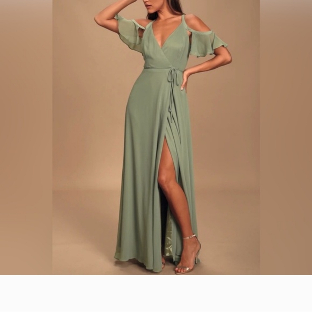 Lulu's Elegant Sage Green Wrap Maxi Dress
